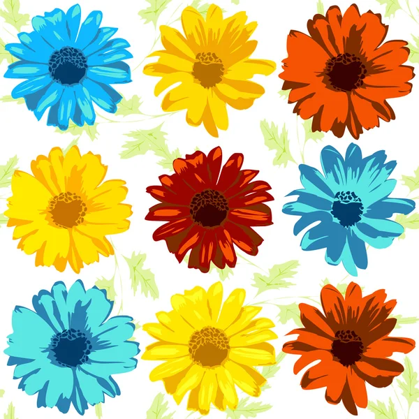 Vector set van realistische bloemen in gele, rode en blauwe kleuren — Stockvector