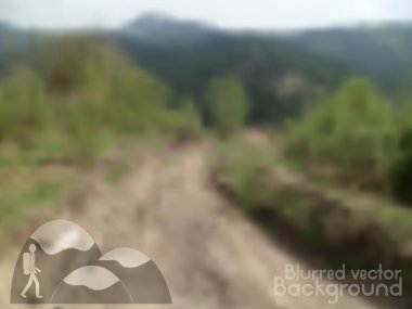 Vector nature blurred unfocused background. Road in the mountains. Hiking icon. clipart