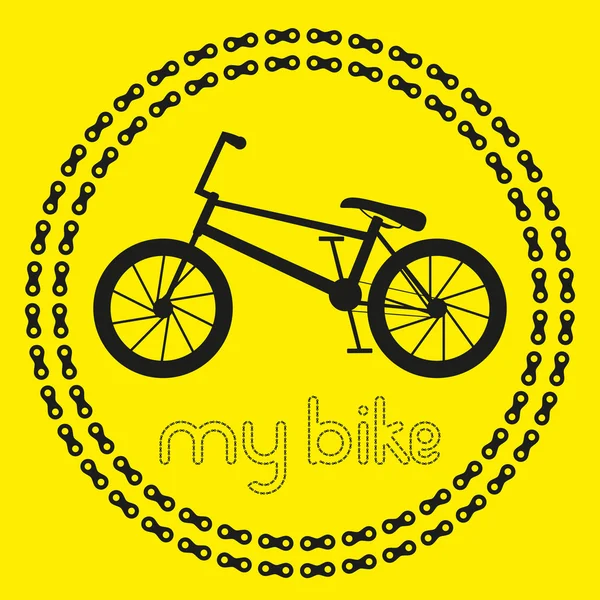 My BMX bike icon (logo or label). Isolated Black Silhouette of bicycle in chain circles. Vector Illustration — Stock Vector