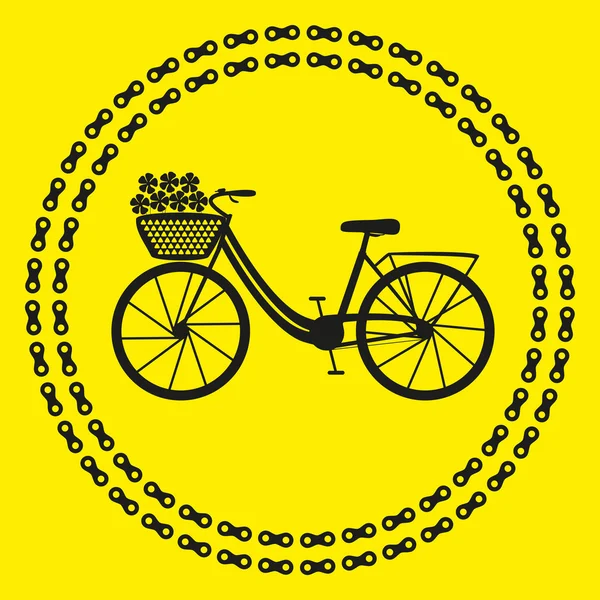 Значок городского велосипеда (логотип или этикетка). Изолированный черный силуэт велосипеда в цепных кругах. Векторная миграция — стоковый вектор