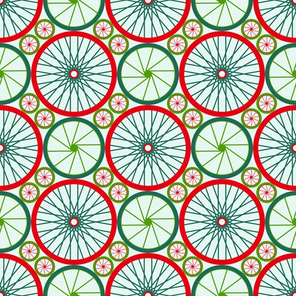Modèle sans couture avec roues de vélo. Roues de vélo avec jantes et rayons colorés. Illustration vectorielle . — Image vectorielle