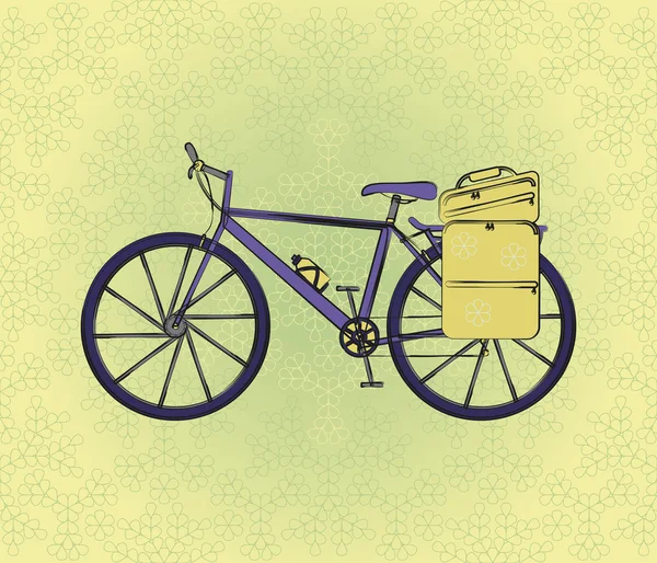 Carte postale vélo dans un style rétro avec fond de fleur. Illustration vectorielle — Image vectorielle