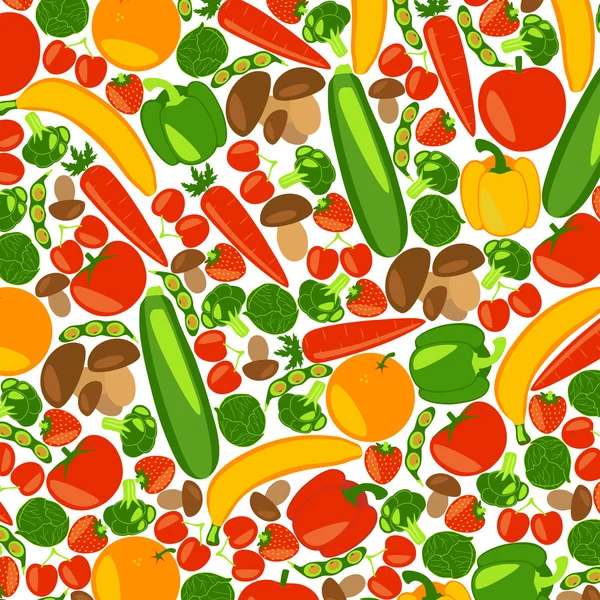 Вегетарианское происхождение. Здоровый образ жизни. Красивый фон с фруктами, овощами, ягодами и грибами. Векторная цветная иллюстрация . — стоковый вектор