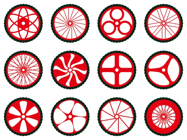 Különböző típusú kerékpár kerekek. Kerékpár kerekek, abroncsok és a küllők. Kerékpár ikonok sorozat. — Stock Vector