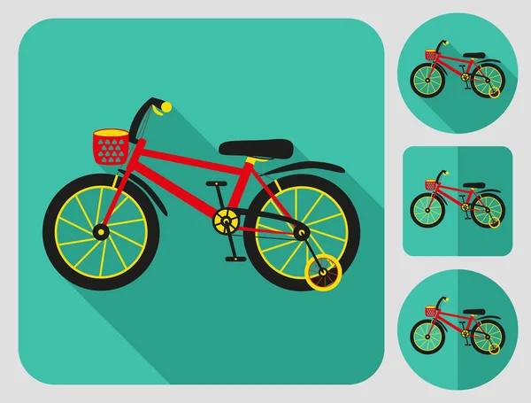 Icono de bicicleta para niños. Diseño plano de sombra larga. Bicicleta iconos serie . — Vector de stock