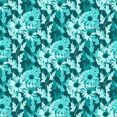Seamless floral background in turquoise colors. Vector illustration.
