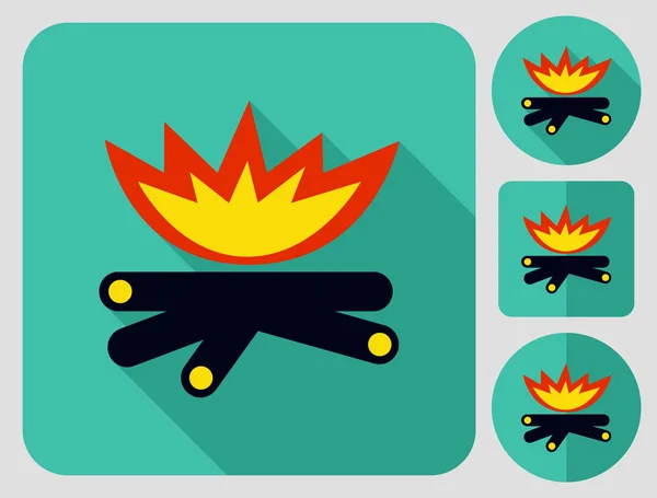 Camping fire. Flat long shadow design. Hiking icons series. — Stockvector