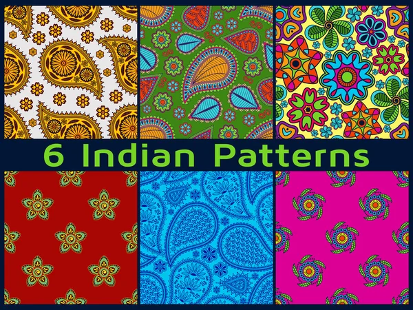 Набір шість безшовні шаблонів в індійському стилі. — стоковий вектор