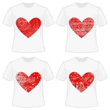 Vektör Etiketler t-shirt tasarım için. Set parmak dört kalp ile. Farklı ahşap dokular ile dört Kalpler.