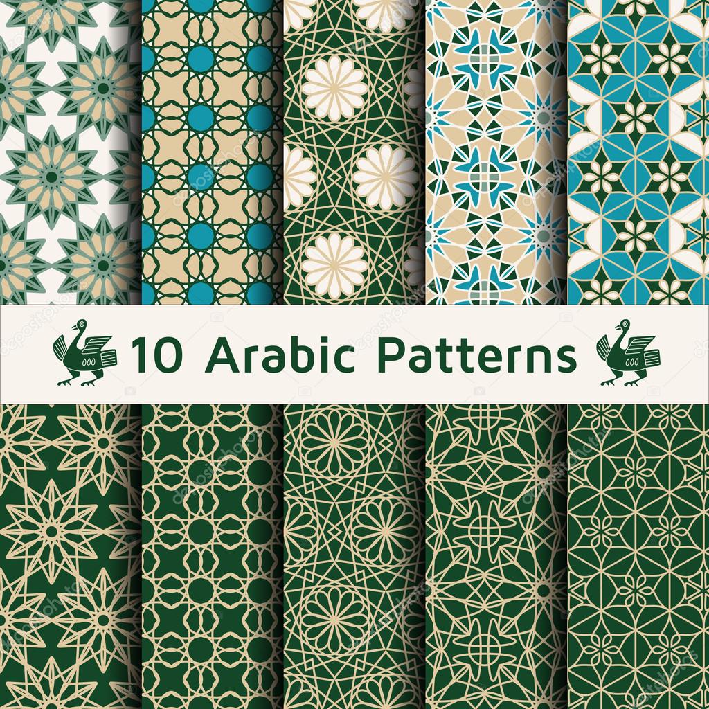 Set of arabic seamless patterns. Ethnic modern backgrounds in Islamic style. Each pattern has been saved in swatch folder. Vector illustration.