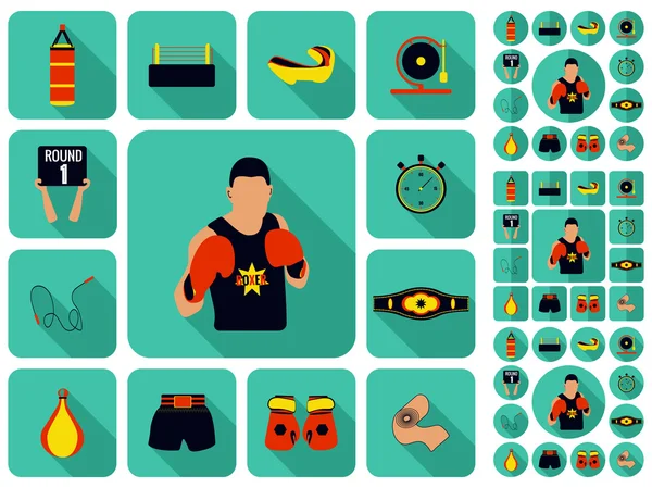 Insignias de logotipo de boxeo y artes marciales, etiquetas y elementos de diseño. Ilustración vectorial — Vector de stock