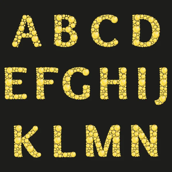 Alphabet vectoriel avec des lettres de diamants jaunes. Design brillant de luxe avec cristaux dorés brillants et diamants. Illustration vectorielle — Image vectorielle