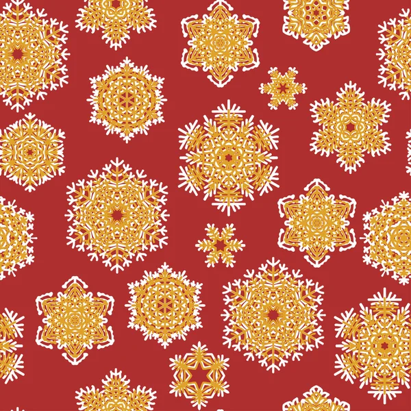 Winter seamless pattern with red snowflakes on red background. Vector illustration — Wektor stockowy