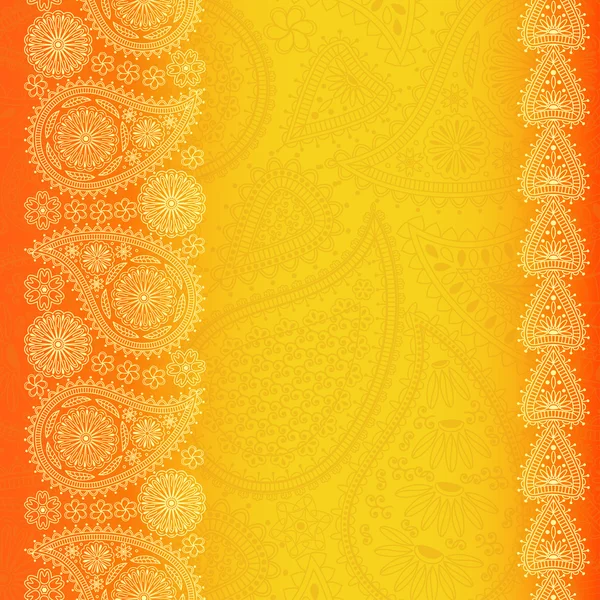 Fundo paisley floral com lugar para o seu texto. Cores laranja brilhantes. Ilustração vetorial — Vetor de Stock