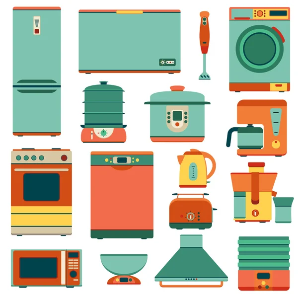 Set of kitchen appliances in flat style. Isolated on the white. Vector illustration. — Stock Vector