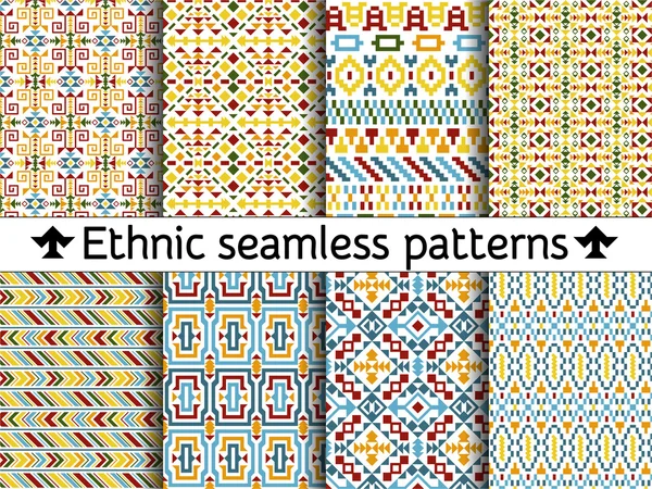 Set of tribal seamless patterns. American Indian or asian motifs. Colorful vector illustration. Good for frames, borders and like a background. Abstract geometric collection. Stripes in ethnic style — Stok Vektör