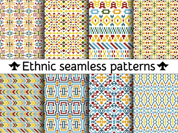 Ensemble de motifs tribaux sans couture. Motifs indiens ou asiatiques américains. Illustration vectorielle colorée. Bon pour les cadres, les bordures et comme un fond. Collection géométrique abstraite. Rayures de style ethnique — Image vectorielle