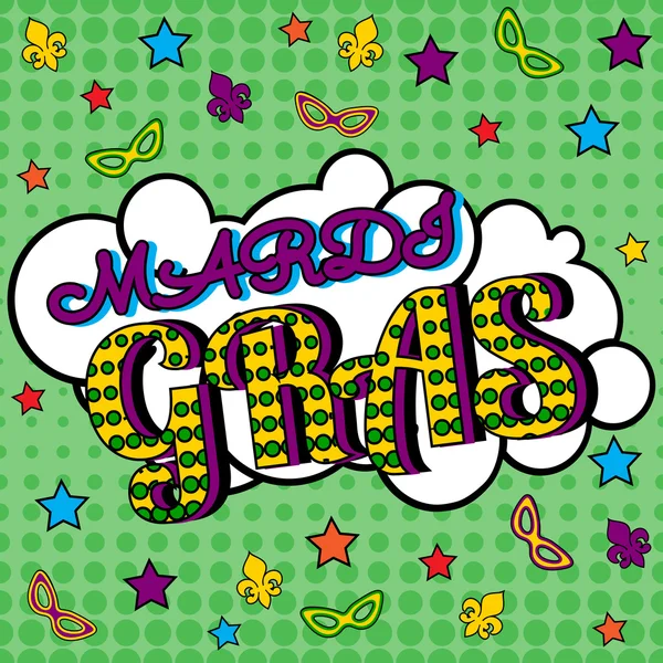 Mardi gras with colorful masks and stars on the green background — Stockvector