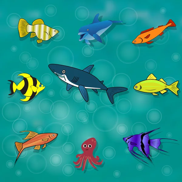 Conjunto de peces de mar y océano — Vector de stock