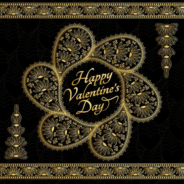 Floral paisley background with indian ornament and place for your text. Design of Valentines Day Card. — Stock vektor