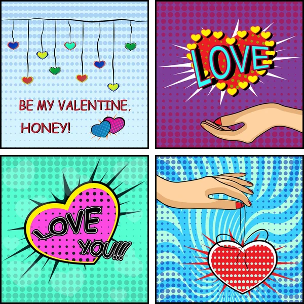 Conjunto de amor. Estilo de banda desenhada cartão de Dia dos Namorados —  Vetores de Stock