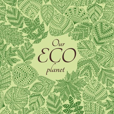 Green pattern with different tree leaves such as oak and maple, chestnut, birch, aspen and linden, poplar and ginkgo, tulip tree and sassafras, beech, hornbeam, holly. Autumn collection. Round shape
