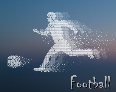 Football player kicks the ball, square particle divergent composition