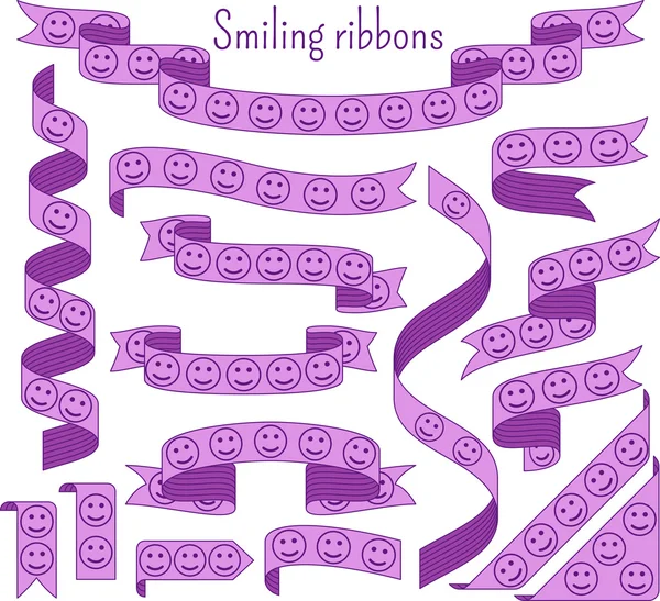 Ruban de bande dessinée avec des sourires. Motifs décoratifs. Couleurs violettes ou violettes — Image vectorielle