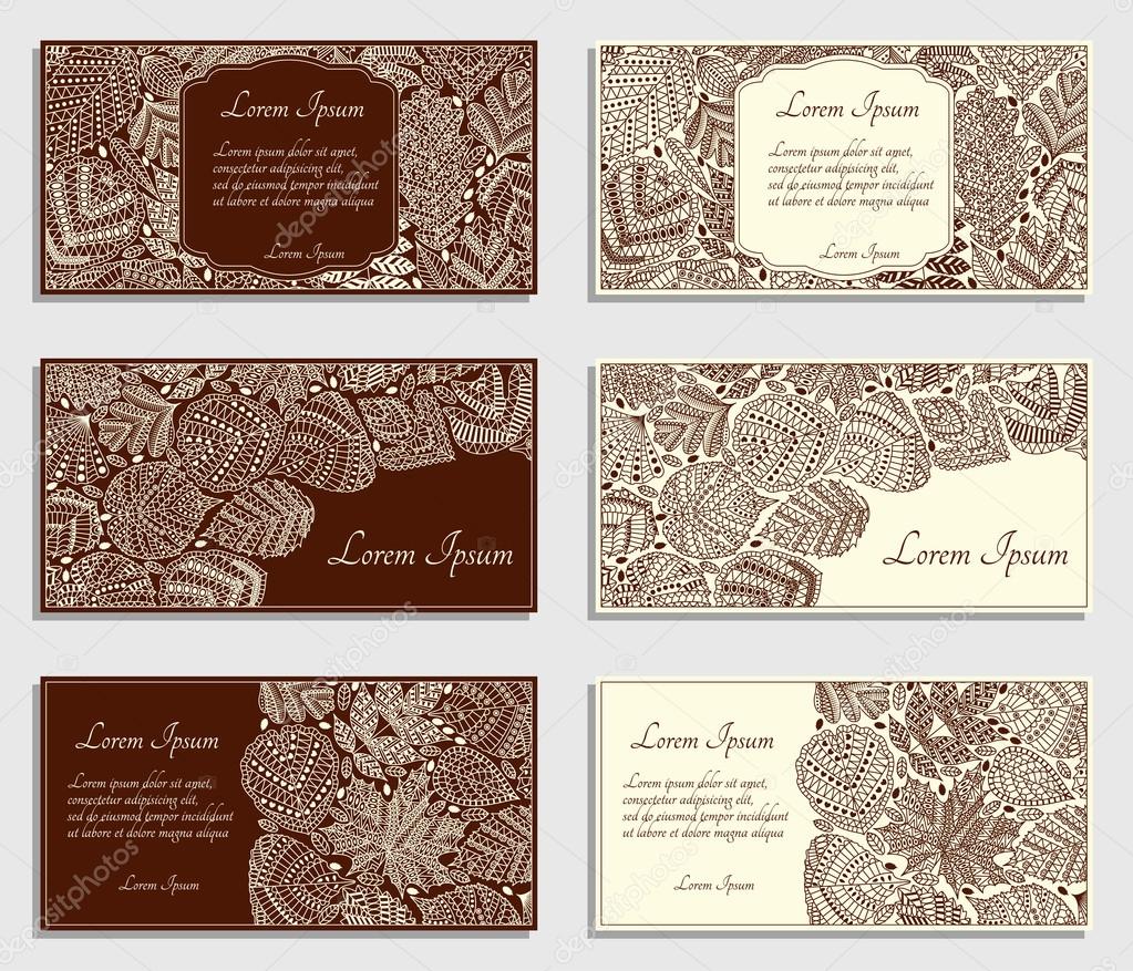 Set of invitation cards with different tree leaves. Good for weddings, parties, anniversaries, etc. Brown and beige colors. Milk chocolate design. Vector illustration.