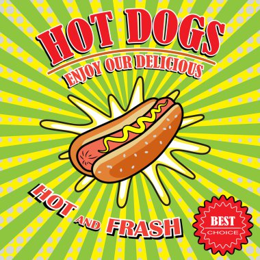 Vintage Hot Dogs, retro pop art stile .