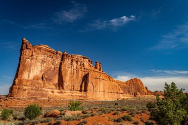 Kanyonlar, aşınmış kumtaşı oluşumları ve kireçtaşı oluşumları Arches Ulusal Parkı nesr Moab, Utah 'ta hakim..