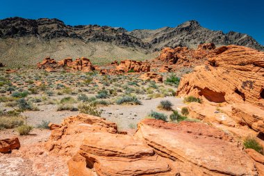 Ateş Eyaleti Parkı Clark County, Nevada 'da yer almaktadır ve 40.000 dönümden fazla açık kırmızı kumtaşı arazisi gri ve bronz kireç taşı yatakları ile çarpıcı bir tezat oluşturmaktadır..