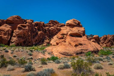 Ateş Eyaleti Parkı Clark County, Nevada 'da yer almaktadır ve 40.000 dönümden fazla açık kırmızı kumtaşı arazisi gri ve bronz kireç taşı yatakları ile çarpıcı bir tezat oluşturmaktadır..