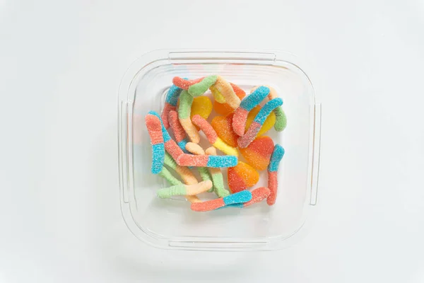 Creative Minimal Concept Yummy Tasty Delicious Fresh Gummy Candies Bowl — Stock Photo, Image
