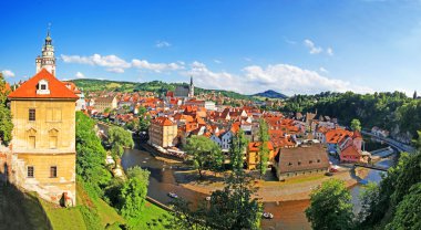 Hava panoramik Cesky Krumlov kale ve Vltava Nehri