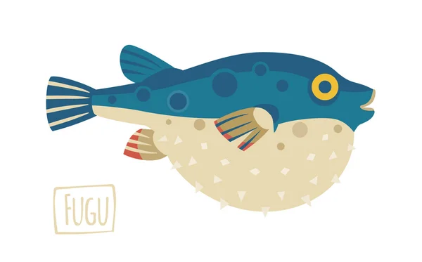 Fugu (pufferfish), karikatür tarzı — Stok Vektör