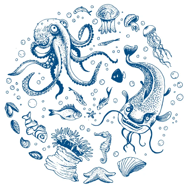 Sea life set Stock Illustration