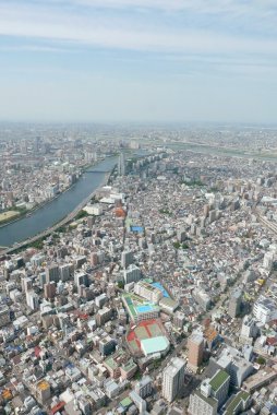 Japonya Tokyo cityscape bina, yol havadan görünümü
