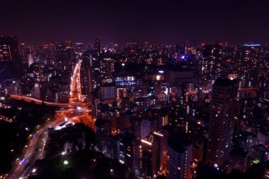 Tokyo cityscape bina, yol n kule havadan görünümden Japonya