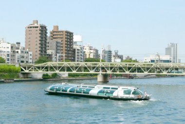 Gezi teknesi, Japonya nehir, konut daire, köprü