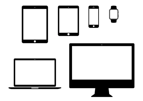 Мобильный телефон, планшет, ноутбук, набор иконок компьютерной строки — стоковый вектор