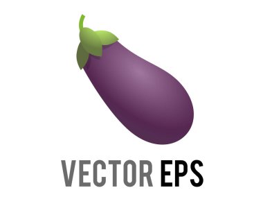 The isolated vector long, bulbous, bright gradient purple eggplant or aubergine icon with leafy stem. clipart