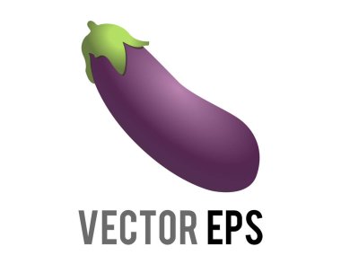 The isolated vector long, bulbous, bright gradient purple eggplant or aubergine icon with leafy stem. clipart