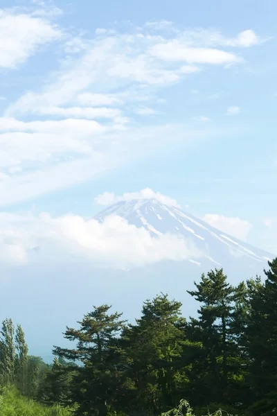 Japão Fujiyama Montanha, árvore e céu azul com nuvens agradáveis — Fotografia de Stock