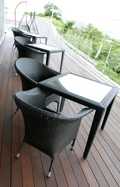 Vertical outdoor cafe furnitures — Stock Photo, Image