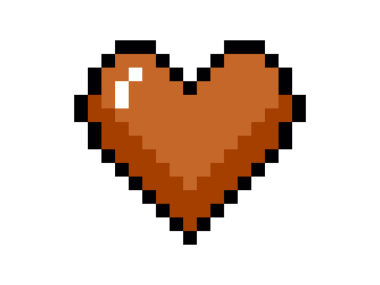 İzole edilmiş 8 piksellik sanat, kahverengi kalp düz ikonunu sever, sevgiyi ve yakınlığı temsil eder, sıkça sıcaklık ve gündelik aşk ile ilişkilendirilir.