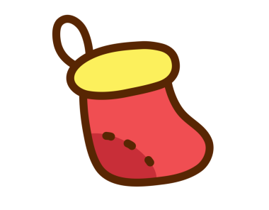 Kırmızı, sarı ve kahverengi renkli karikatür Noel çorap çizimi