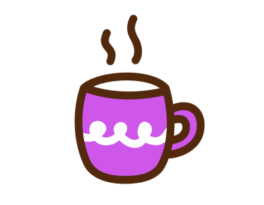 Buharı yükselen şirin bir çizgi film kahve fincanı, sabah içecekleri için mükemmel.