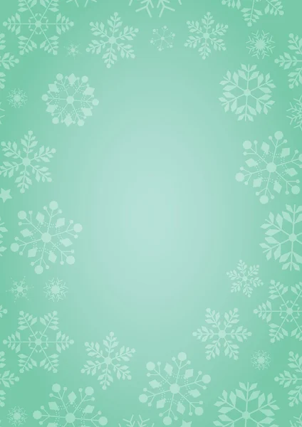Fondo verde menta con borde de copos de nieve — Vector de stock
