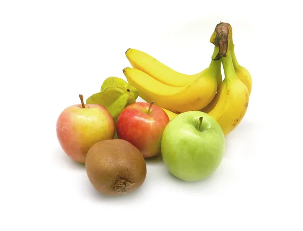 Banana, verde, maçã vermelha, carambola, kiwi — Fotografia de Stock